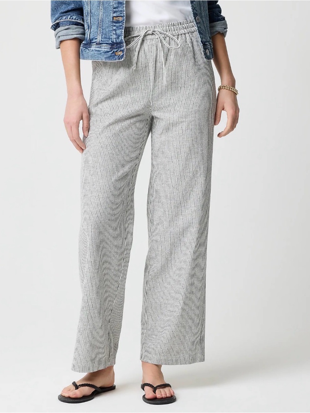 J. Crew Gray Pinstripe Drawstring Wide-Leg Linen Pants